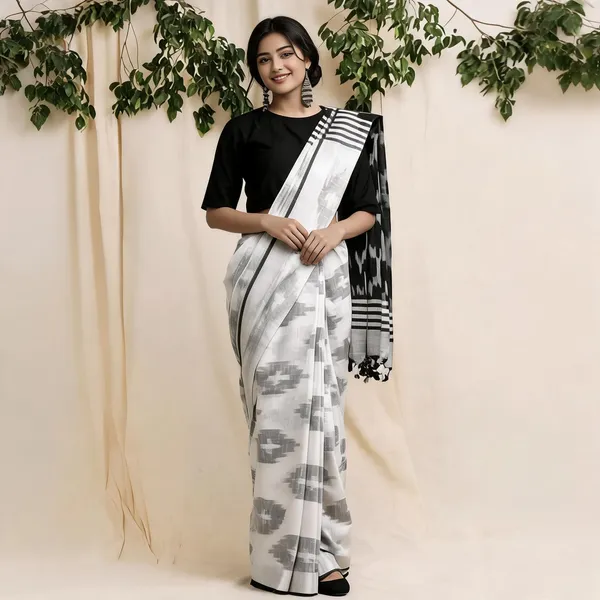 Black_And_White_Premium_Cotton_Slub_Saree_For_Women