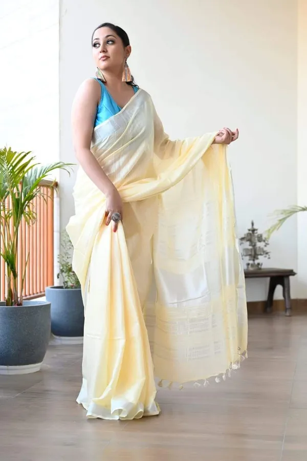 White_And_Blue_Premium_Cotton_Linen_Saree_For_Women