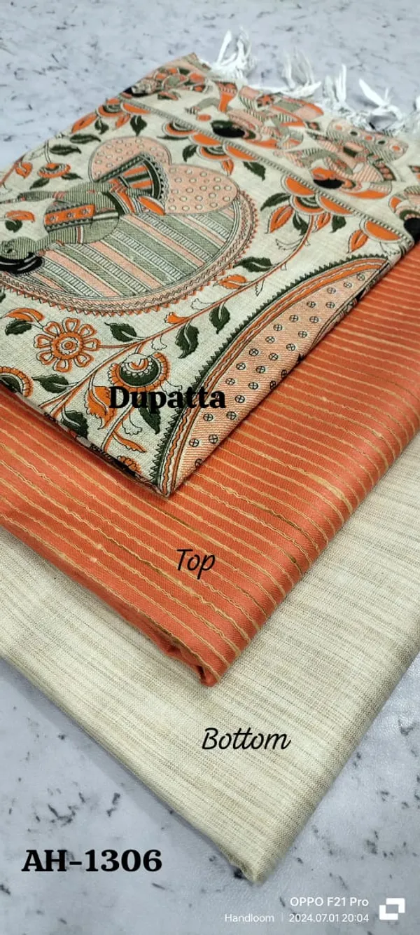 Orange_And_Cream_Premium_Cotton_Dupion_Unstitched_Suit_Set_For_Women