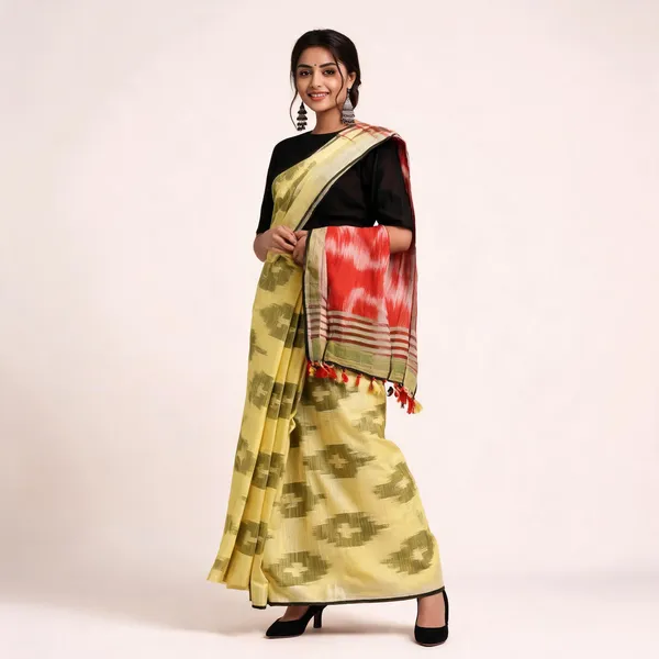 Black_And_Yellow_Premium_Cotton_Slub_Saree_For_Women