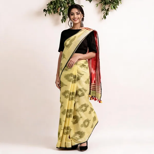 Black_And_Yellow_Premium_Cotton_Slub_Saree_For_Women