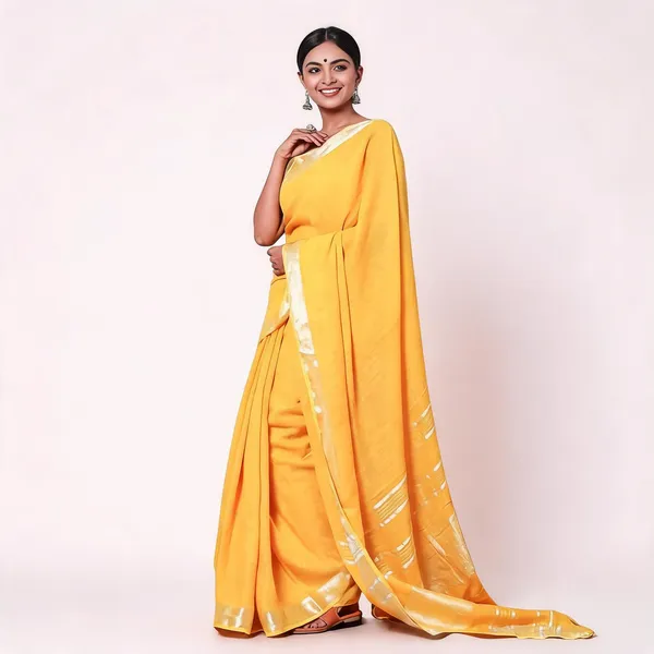 Yellow_And_Golden_Premium_Cotton_Linen_Saree_For_Women