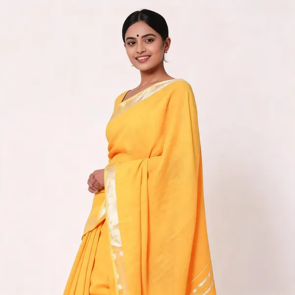 Yellow_And_Golden_Premium_Cotton_Linen_Saree_For_Women