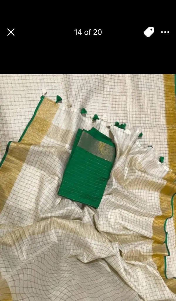 White_And_Green_Premium_Linen_Saree_For_Women