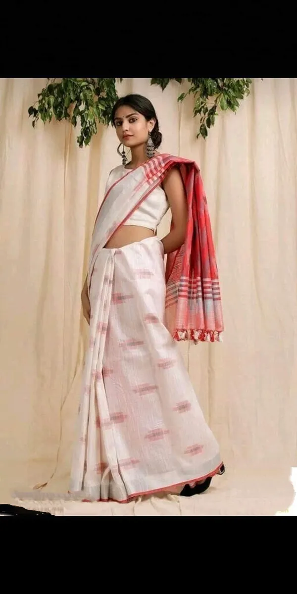 White_And_Pink_Premium_Cotton_Slub_Saree_For_Women
