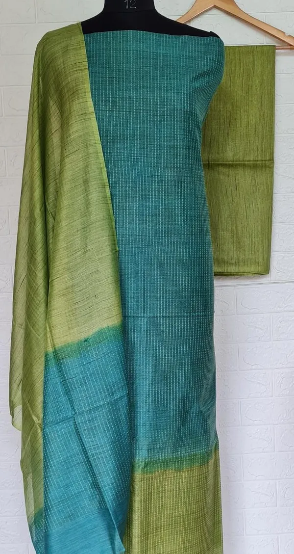 Green_And_Teal_Premium_Bamboo_Silk_Suit_Unstitched_Suit_Set_For_Women