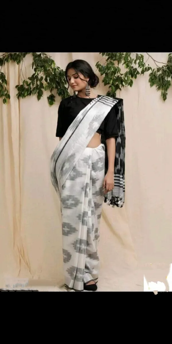 Black_And_White_Premium_Cotton_Slub_Saree_For_Women