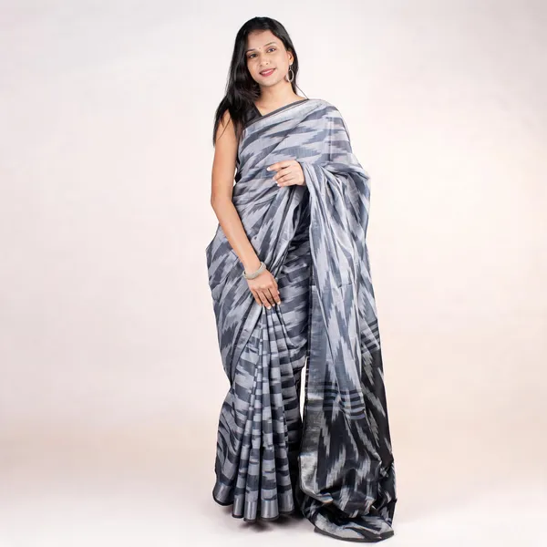 Grey_Premium_Cotton_Slub_Saree_For_Women