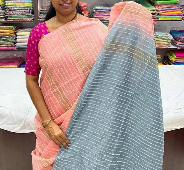 Pink_And_Grey_Premium_Kota_Silk_And_Bamboo_Silk_Saree_For_Women