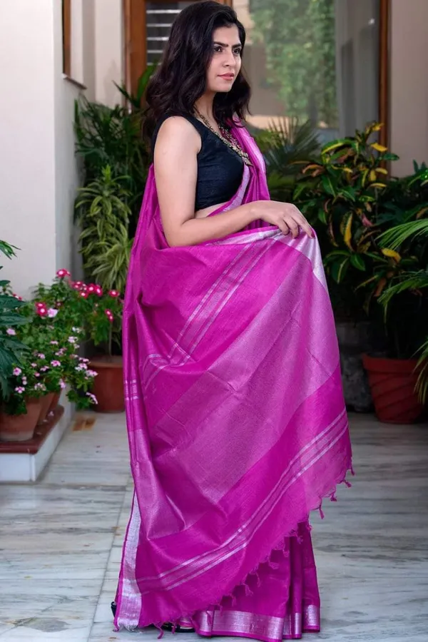 Pink_And_Silver_Premium_Cotton_Linen_Saree_For_Women