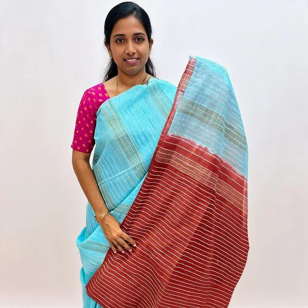 Sky_Blue_And_Maroon_Premium_Kota_Silk_And_Bamboo_Silk_Saree_For_Women