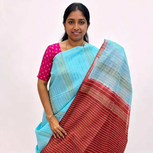 Sky_Blue_And_Maroon_Premium_Kota_Silk_And_Bamboo_Silk_Saree_For_Women