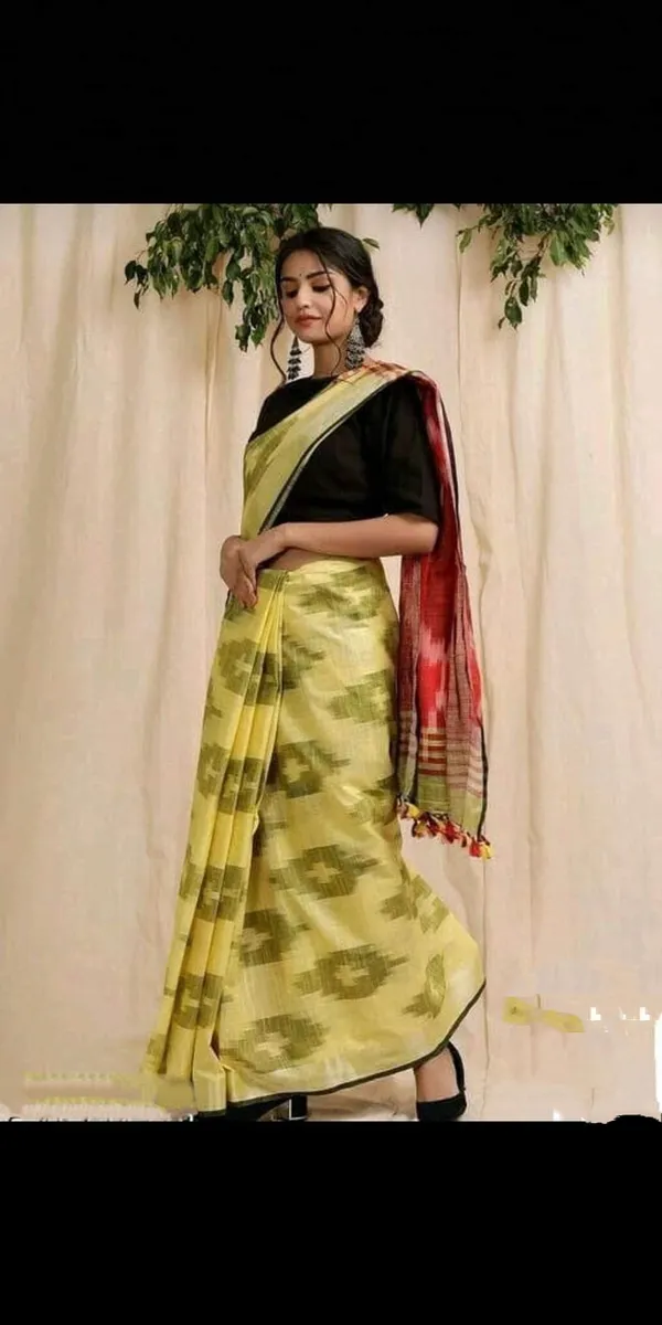 Black_And_Yellow_Premium_Cotton_Slub_Saree_For_Women