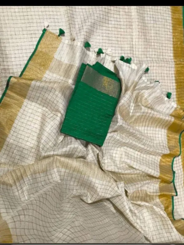 White_And_Green_Premium_Linen_By_Linen_Saree_For_Women