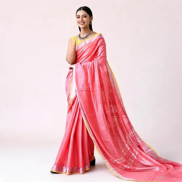 Yellow_And_Pink_Premium_Cotton_Linen_Saree_For_Women