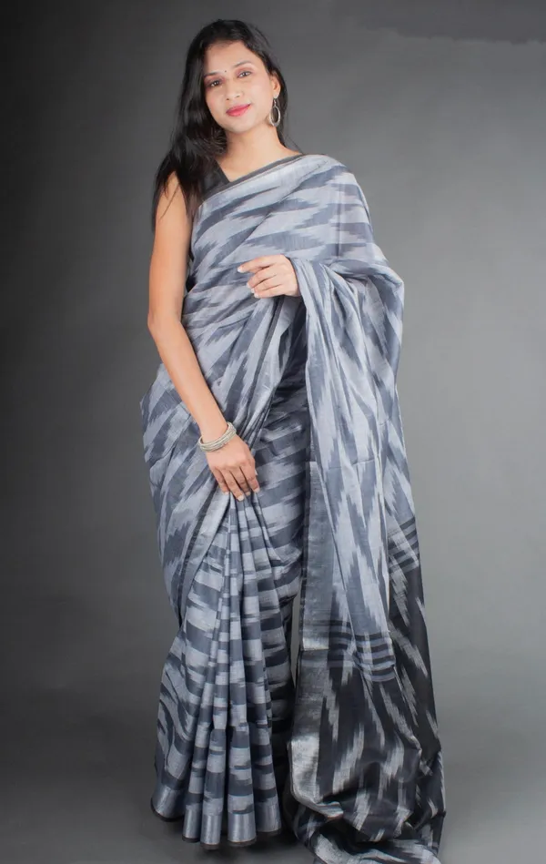 Grey_Premium_Cotton_Slub_Saree_For_Women