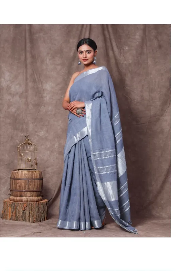 Grey_And_Silver_Premium_Cotton_Linen_Saree_For_Women