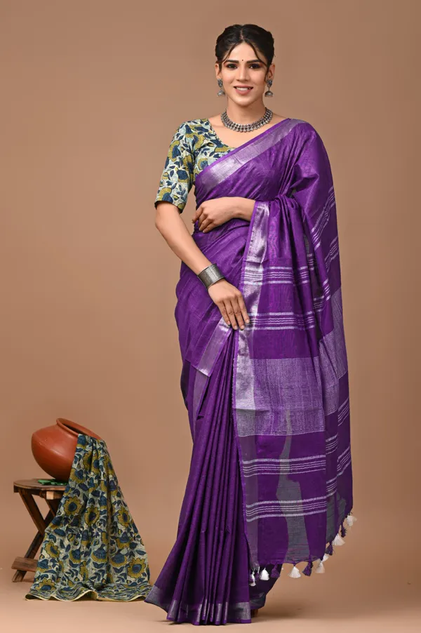 Purple_Premium_Cotton_Linen_Saree_For_Women