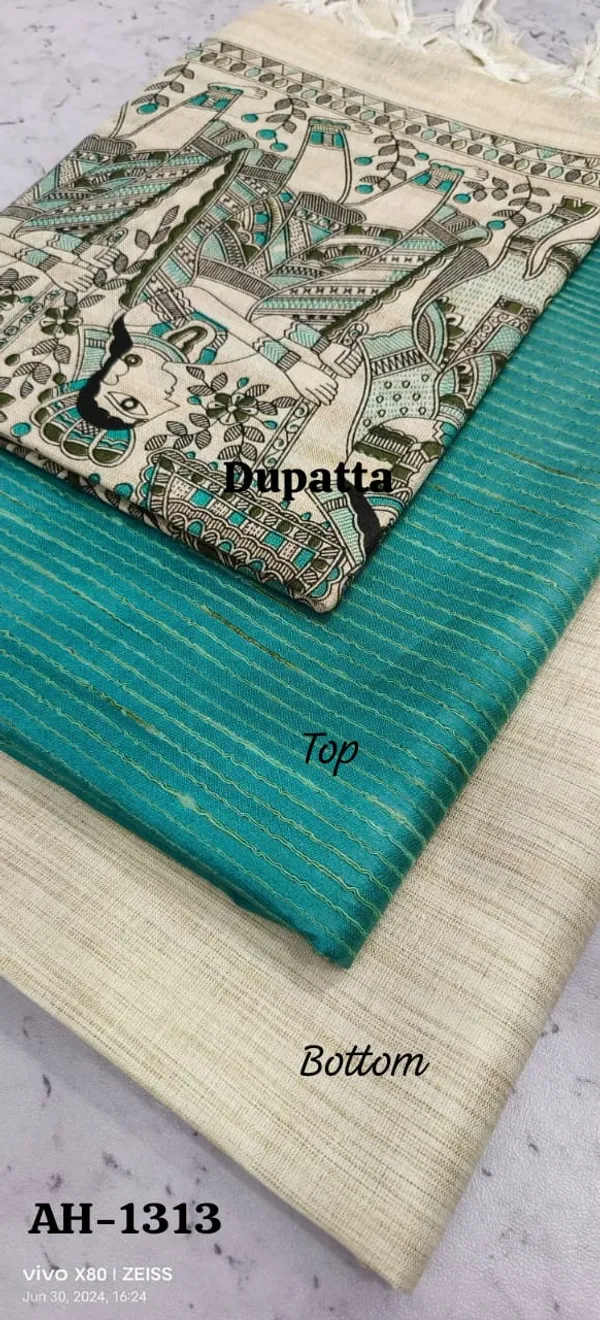 Beige_And_Turquoise_Premium_Cotton_Dupion_Unstitched_Suit_Set_For_Women