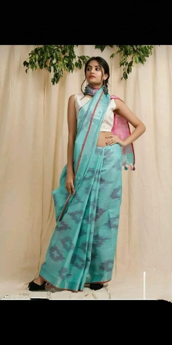 Pink_And_Turquoise_Premium_Cotton_Slub_Saree_For_Women