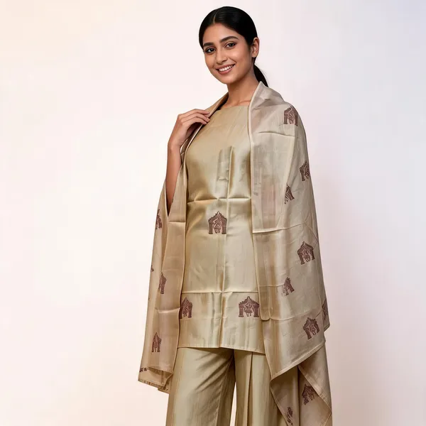 Beige_Premium_Katan_Silk_Unstitched_Suit_Set_For_Women
