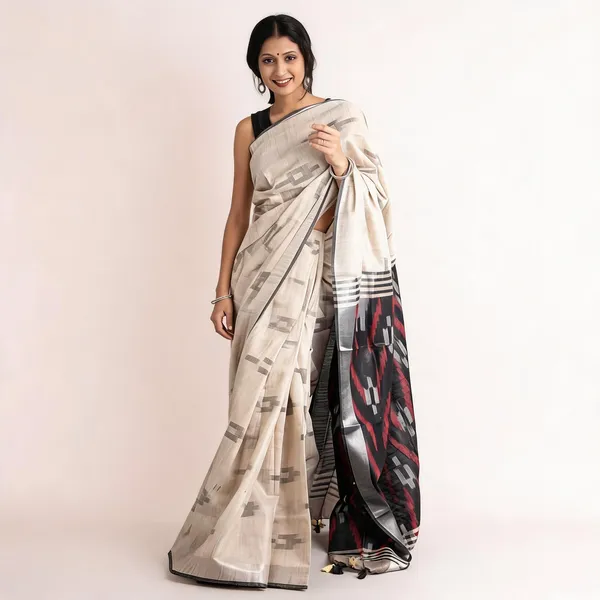 White_Premium_Cotton_Slub_Saree_For_Women