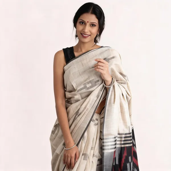 White_Premium_Cotton_Slub_Saree_For_Women
