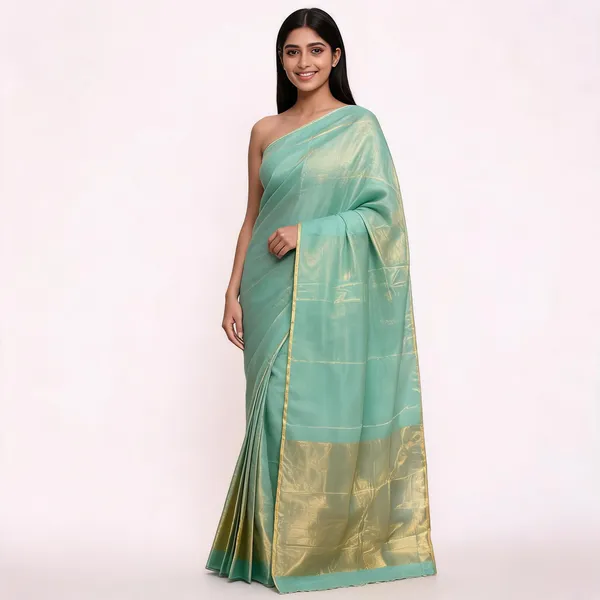 Turquoise_Premium_Tissue_Linen_Saree_For_Women