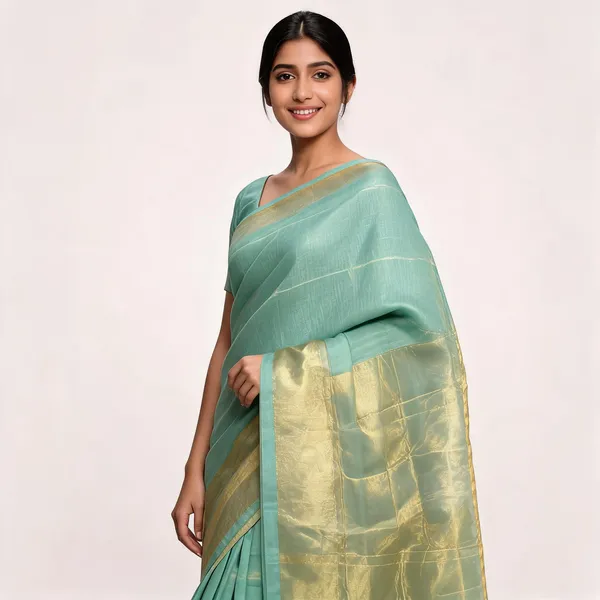 Turquoise_Premium_Tissue_Linen_Saree_For_Women