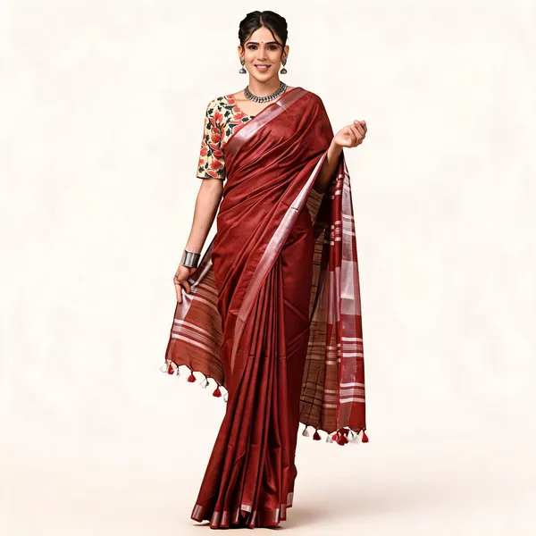 Maroon_Premium_Cotton_Linen_Saree_For_Women