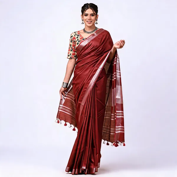 Maroon_Premium_Cotton_Linen_Saree_For_Women