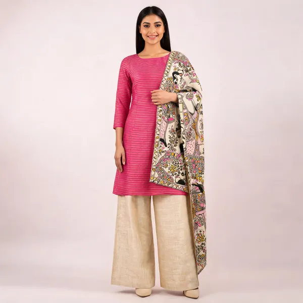 Pink_And_Cream_Premium_Cotton_Dupion_Silk_Saree_For_Women