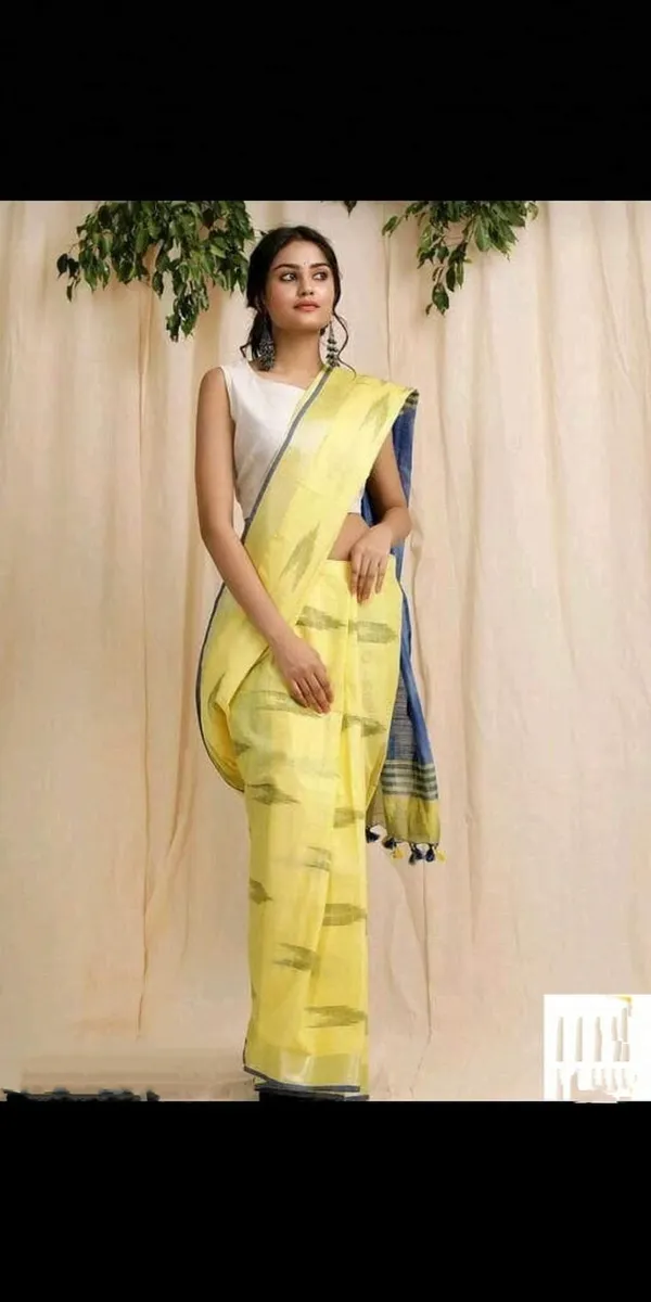 Yellow_Premium_Cotton_Slub_Saree_For_Women