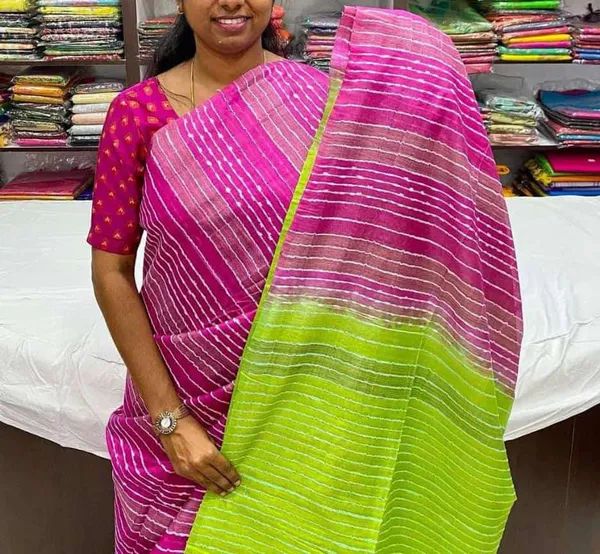 Green_And_Pink_Premium_Kota_Silk_And_Bamboo_Silk_Saree_For_Women
