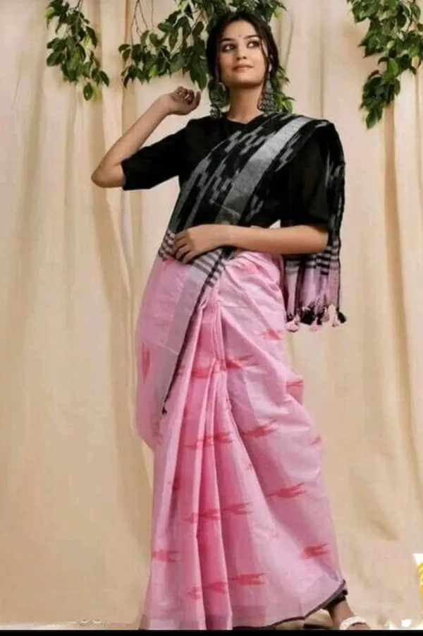 Black_And_Pink_Premium_Cotton_Slub_Saree_For_Women