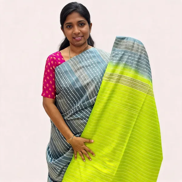 Green_And_Grey_Premium_Kota_Silk_And_Bamboo_Silk_Saree_For_Women