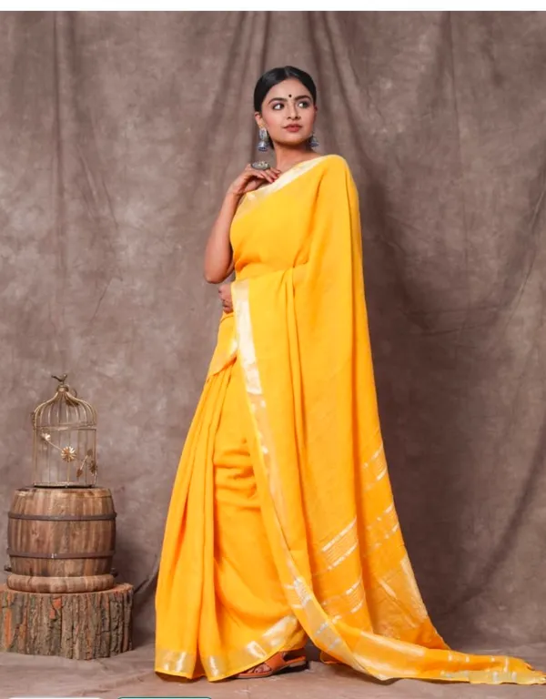 Yellow_And_Golden_Premium_Cotton_Linen_Saree_For_Women