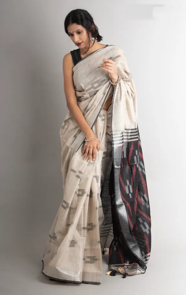 White_Premium_Cotton_Slub_Saree_For_Women