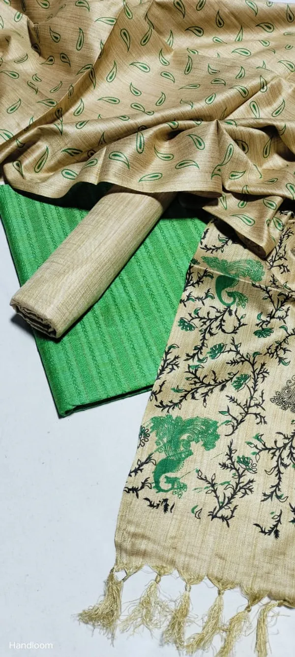 Green_And_Beige_Premium_Cotton_Dupion_Unstitched_Suit_Set_For_Women