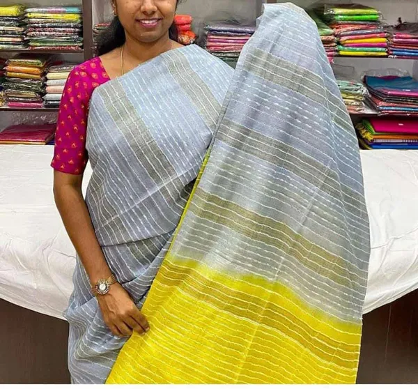 Yellow_And_Grey_Premium_Kota_Silk_And_Bamboo_Silk_Saree_For_Women