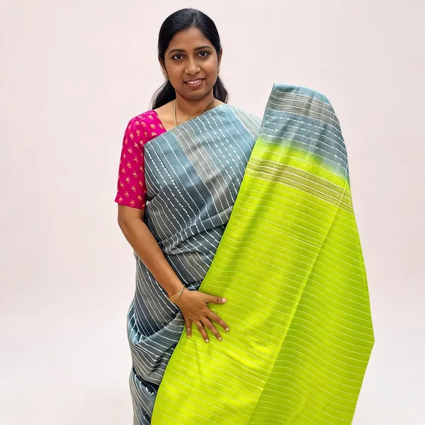 Green_And_Grey_Premium_Kota_Silk_And_Bamboo_Silk_Saree_For_Women