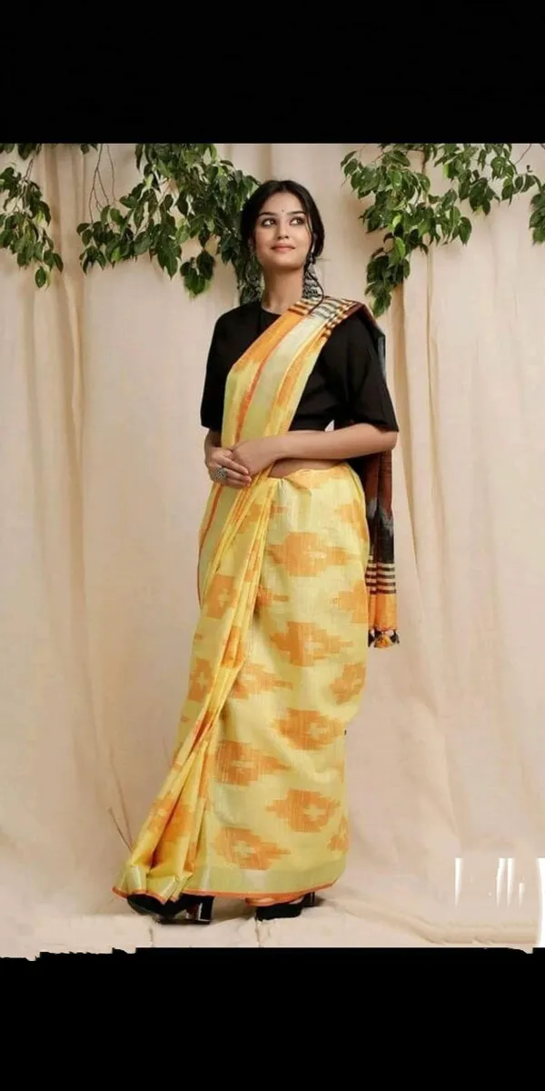 Yellow_Premium_Cotton_Slub_Saree_For_Women