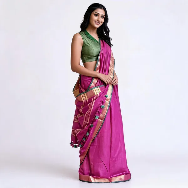 Green_And_Pink_Premium_Cotton_Linen_Saree_For_Women