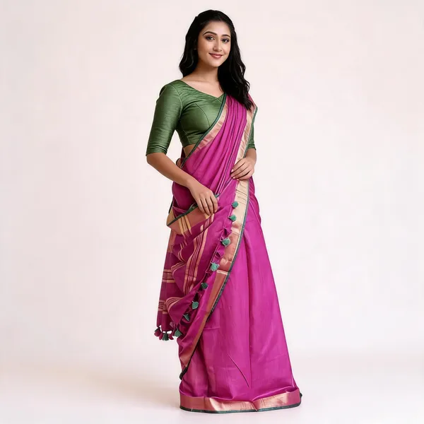 Green_And_Pink_Premium_Cotton_Linen_Saree_For_Women