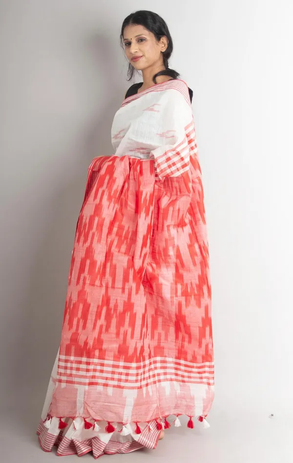 White_And_Red_Premium_Cotton_Slub_Saree_For_Women