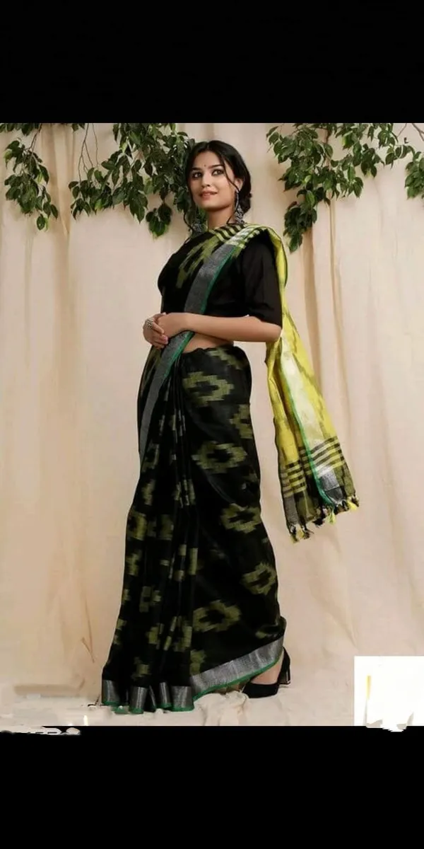 Black_And_Yellow_Premium_Cotton_Slub_Saree_For_Women