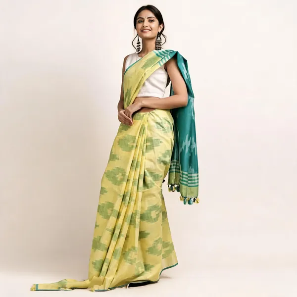 Yellow_Premium_Cotton_Slub_Saree_For_Women