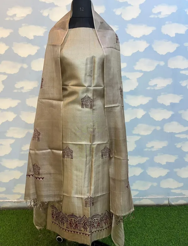 Beige_Premium_Katan_Silk_Unstitched_Suit_Set_For_Women