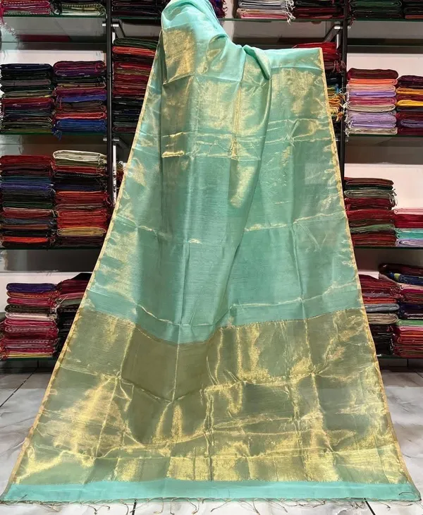 Turquoise_Premium_Tissue_Linen_Saree_For_Women