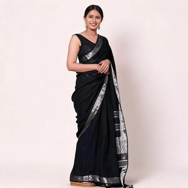 Black_And_Silver_Premium_Cotton_Linen_Saree_For_Women